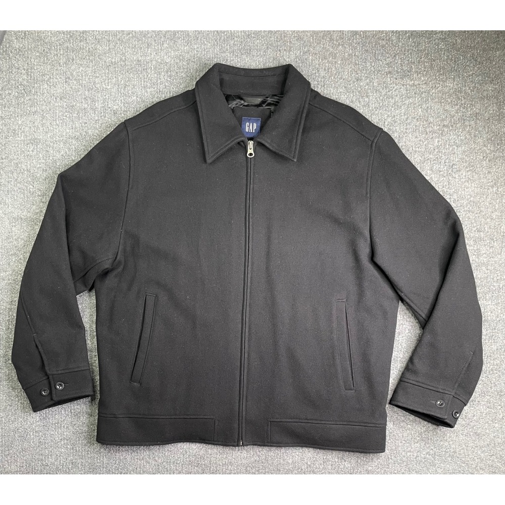 Gap Harrington Jacket Mens XL Black Wool Blend Quilted Lined Vintage 204358-00